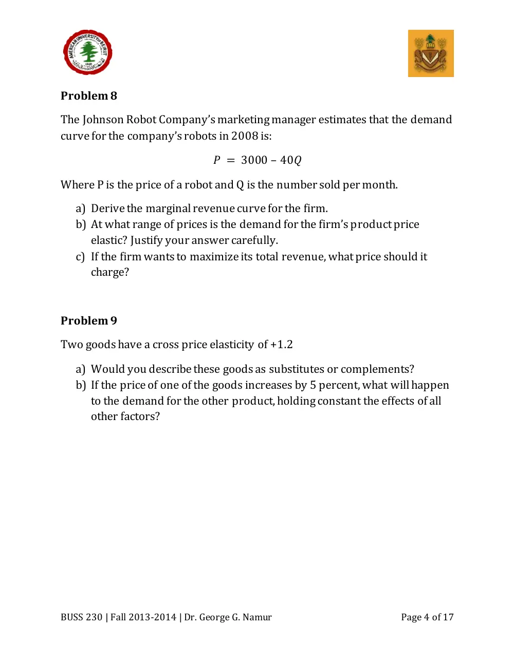 BUSS 230 Midterm, Fall 2013, page 4