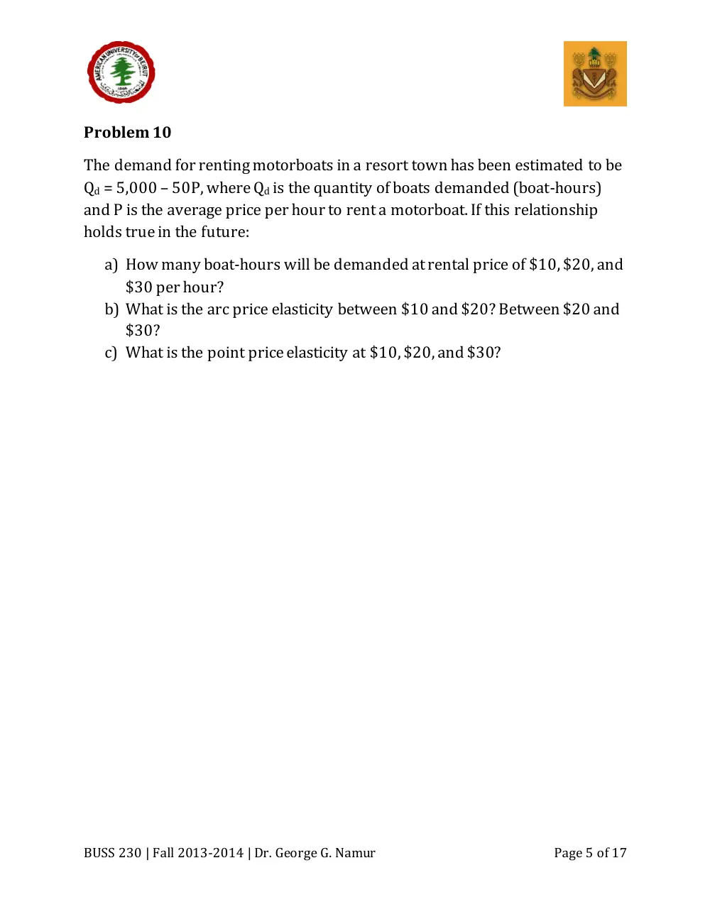 BUSS 230 Midterm, Fall 2013, page 5