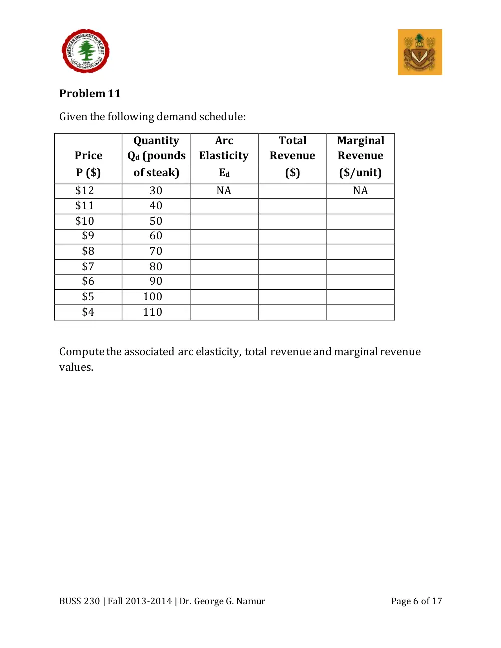 BUSS 230 Midterm, Fall 2013, page 6
