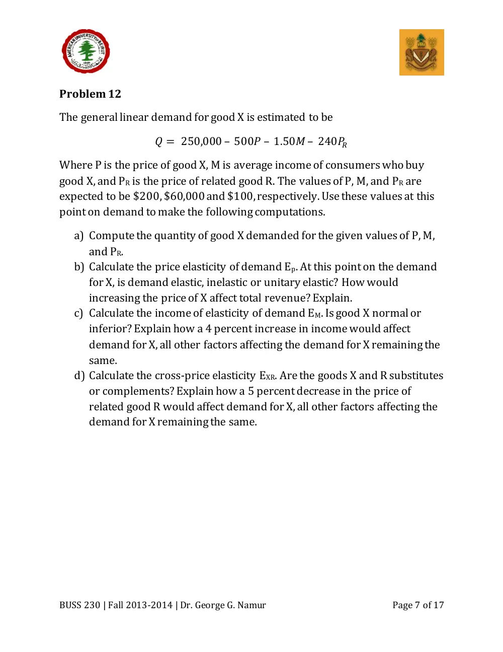 BUSS 230 Midterm, Fall 2013, page 7