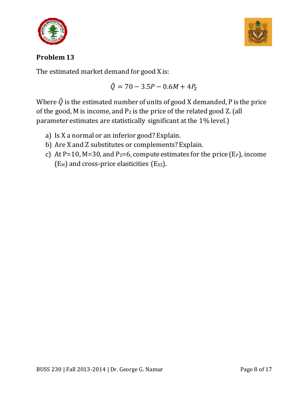BUSS 230 Midterm, Fall 2013, page 8
