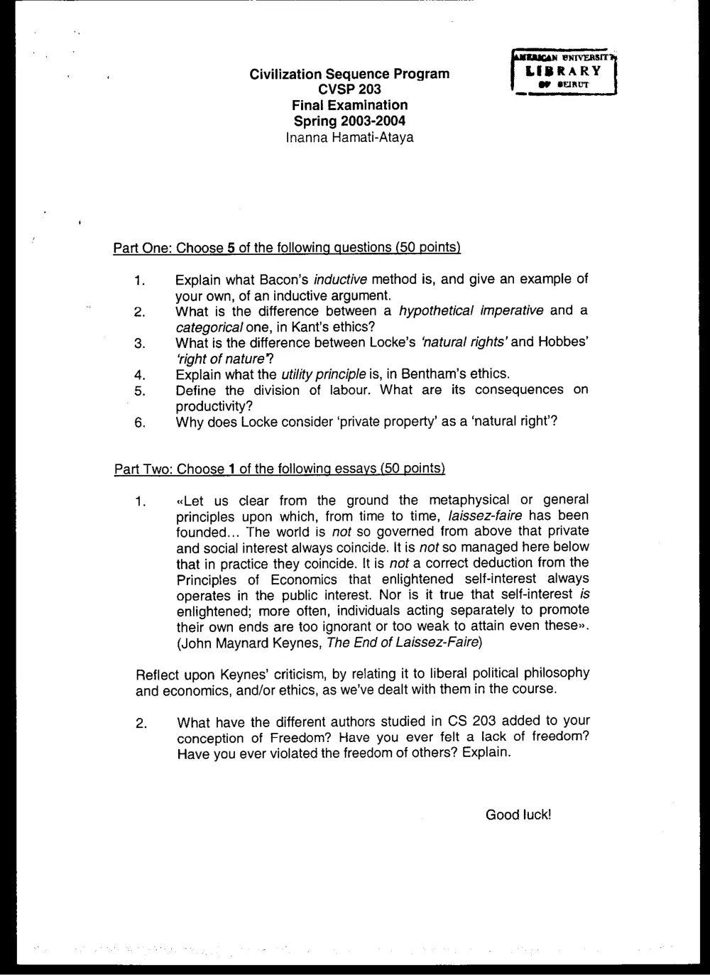 CVSP 203 Final, Spring 2003, page 1