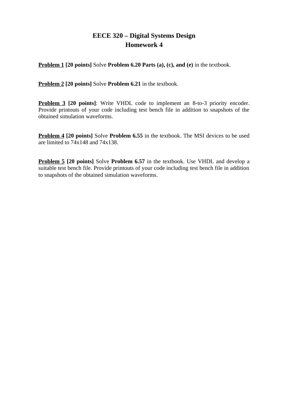 EECE 320 Homework 4, Fall 2011, page 1