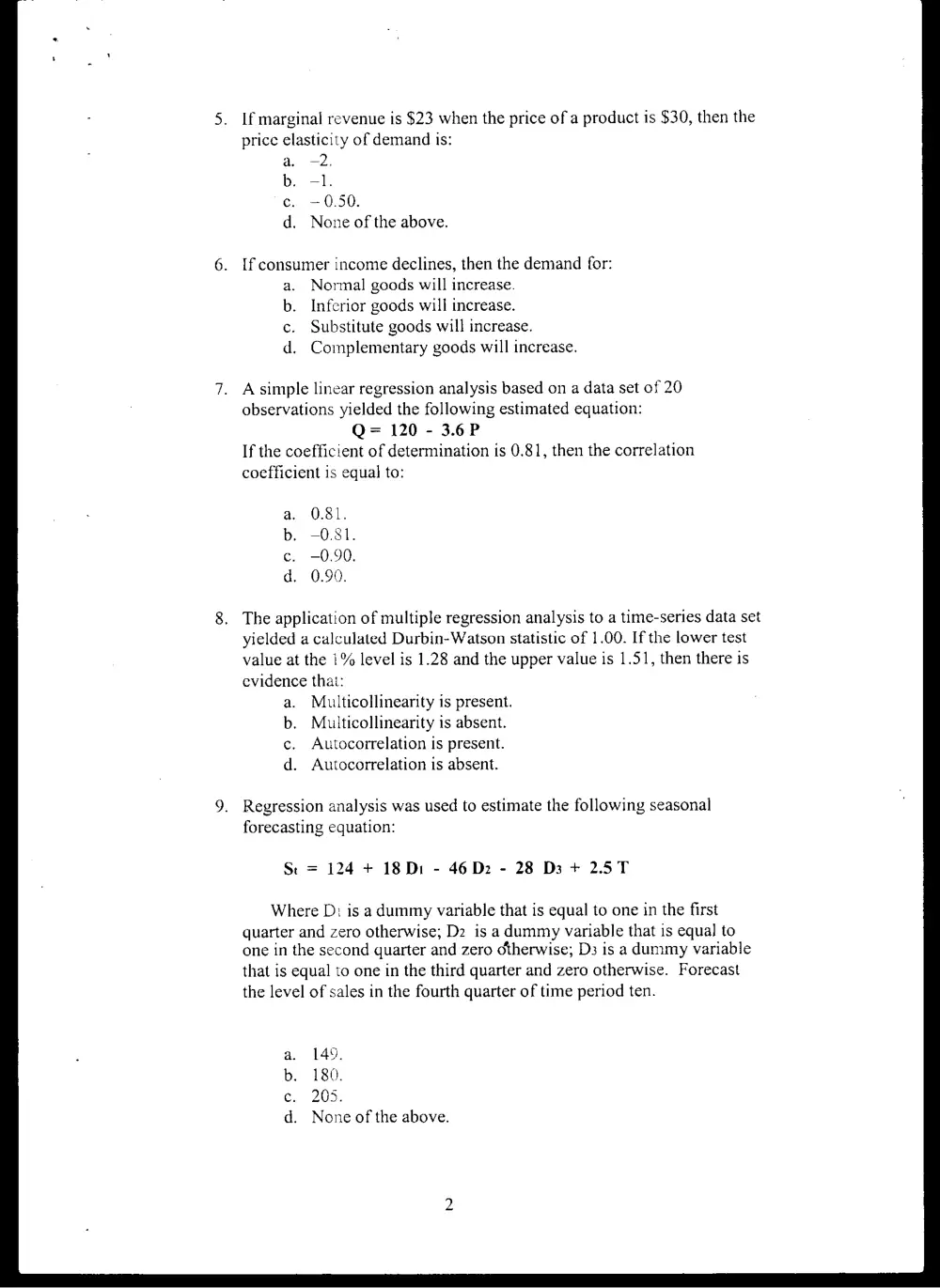 BUSS 230 Midterm, Spring 2005, page 2