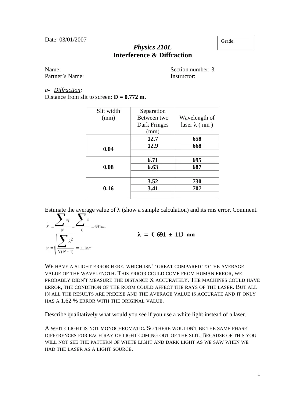 PHYS 210 Lab Reports Solved, Fall 2006, page 1