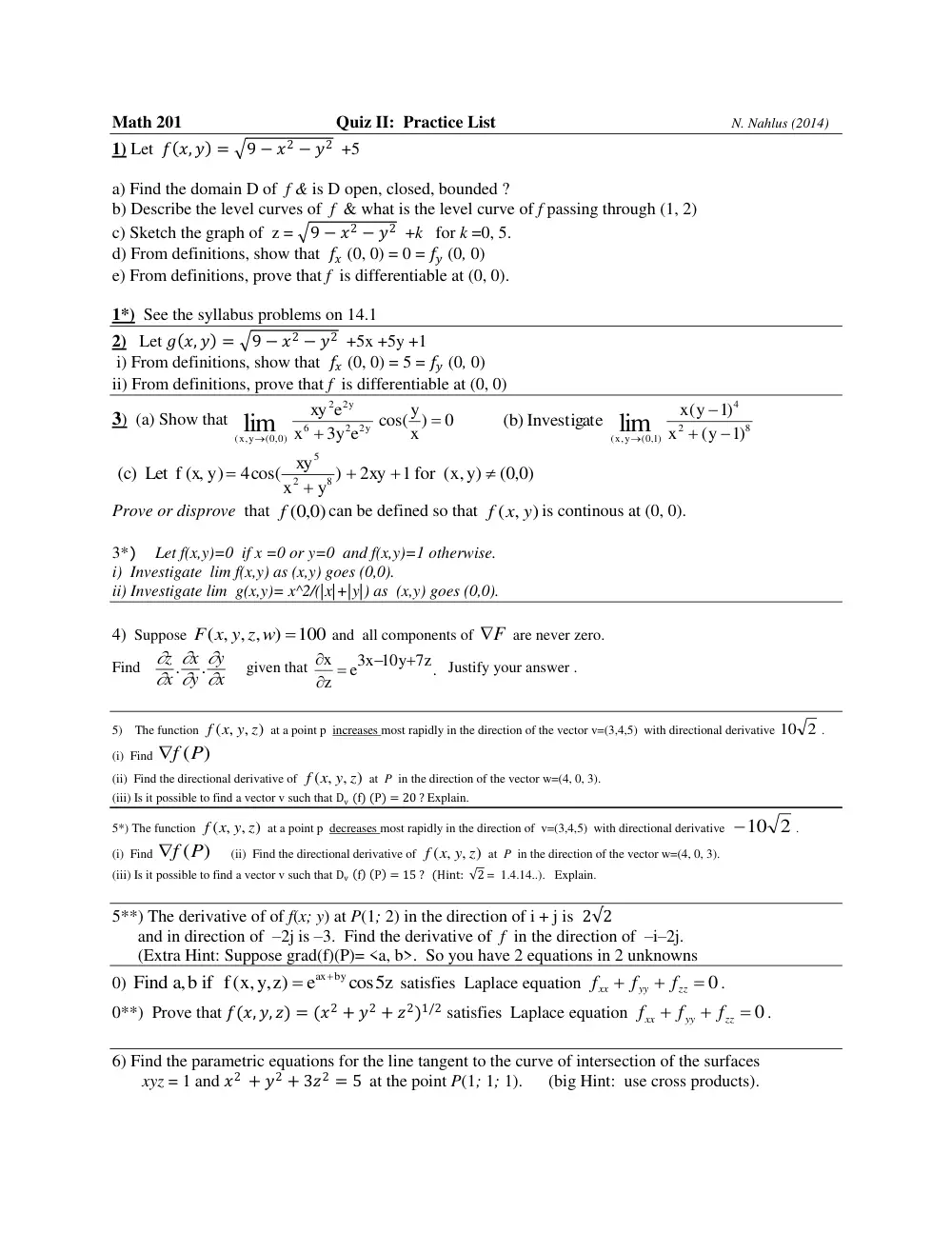 MATH 201 Exam 2, Fall 2016, page 1