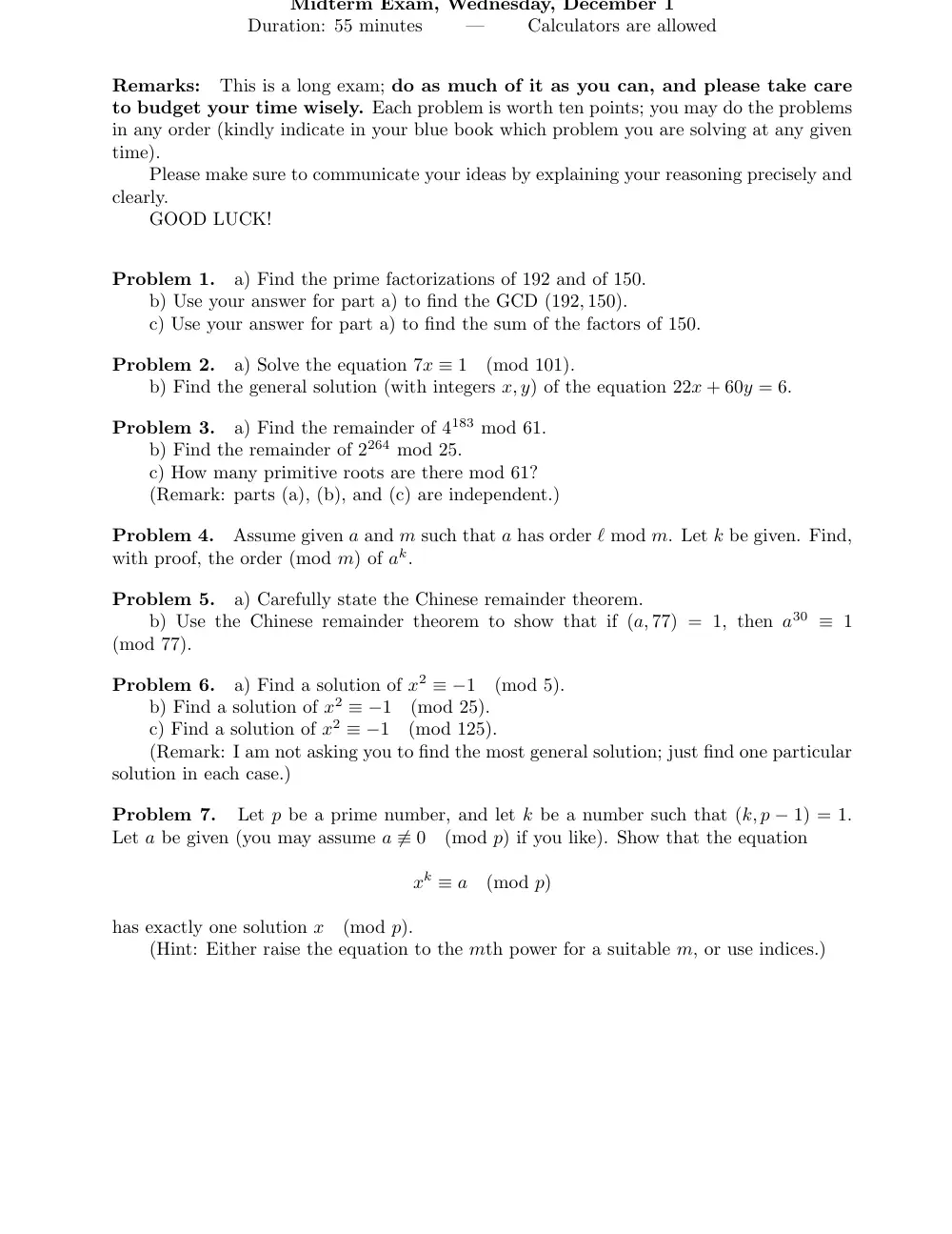 MATH 261 Midterm, Fall 1999, page 1