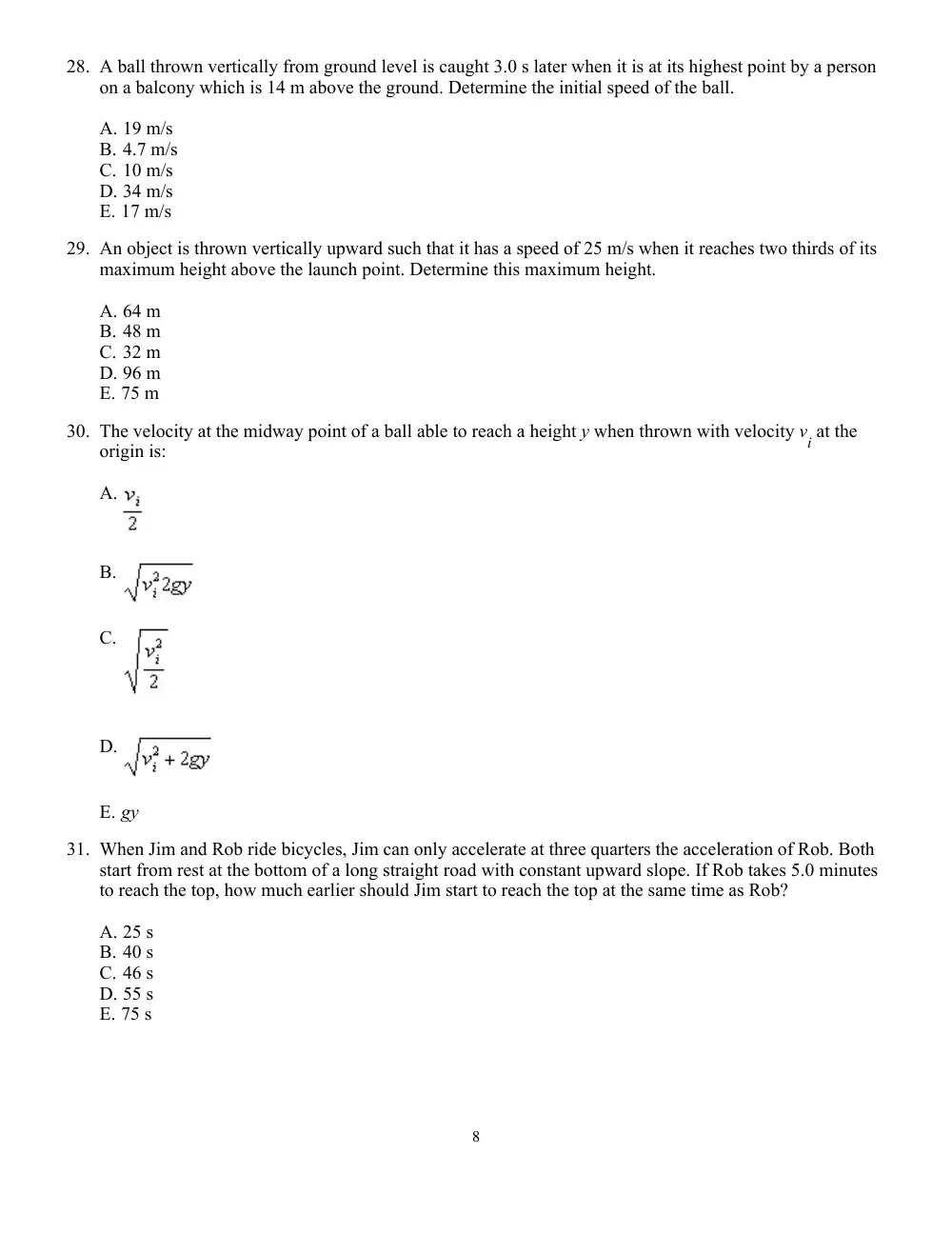 PHYS 210 Problems Test Bank Chapter 2, Fall 2012, page 8