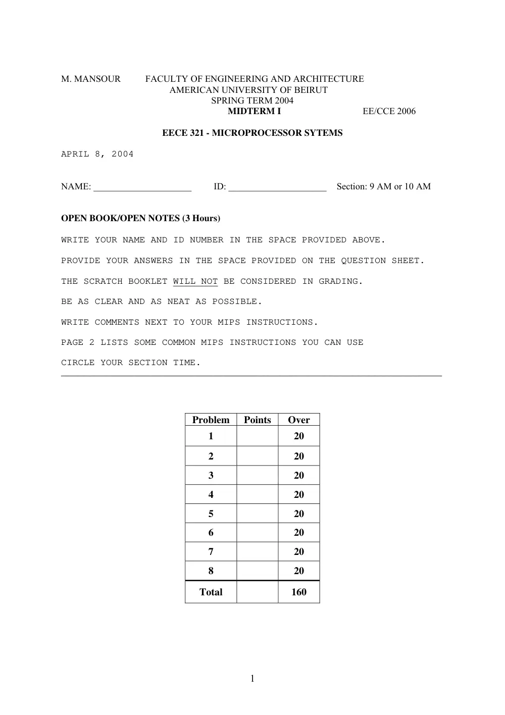 EECE 321 Midterm, Spring 2004, page 1