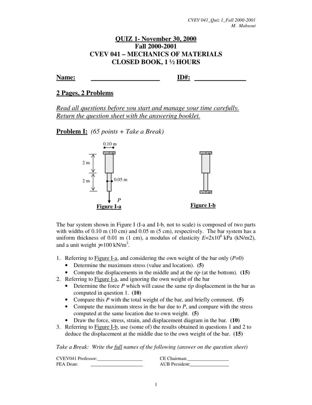 CIVE 310 Exam 1, Fall 2000, page 1
