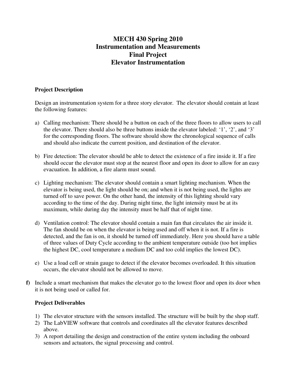 MECH 430 Project, Spring 2010, page 1