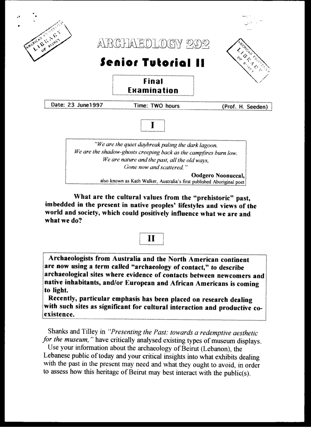 AROL 292 Final, Spring 1997, page 1
