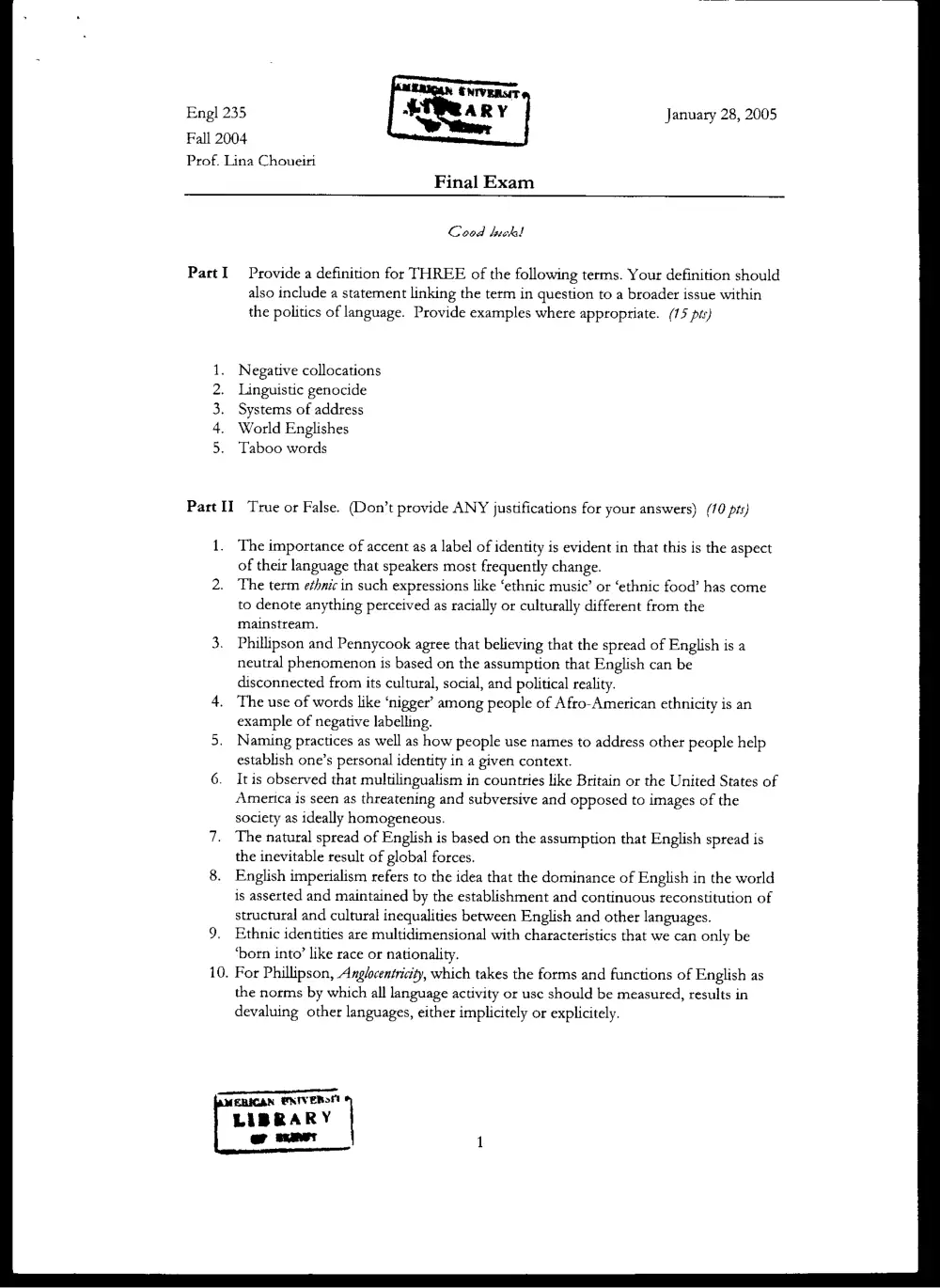 ENG 235 Final, Fall 2004, page 1