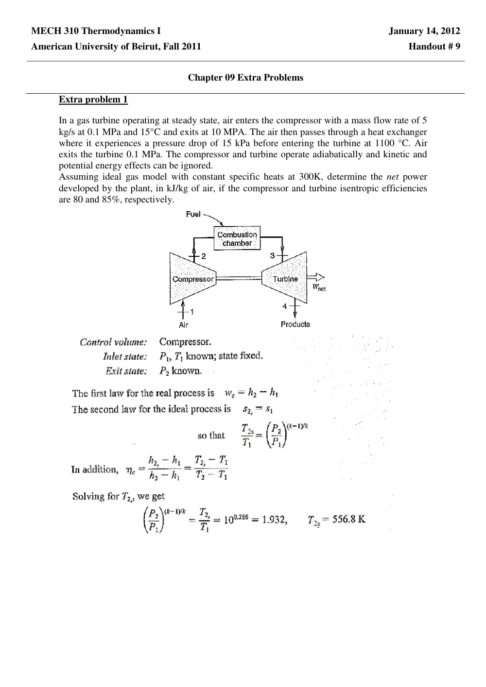 MECH 310 Problems Chapter 9 Extra Problems, Fall 2011, page 1