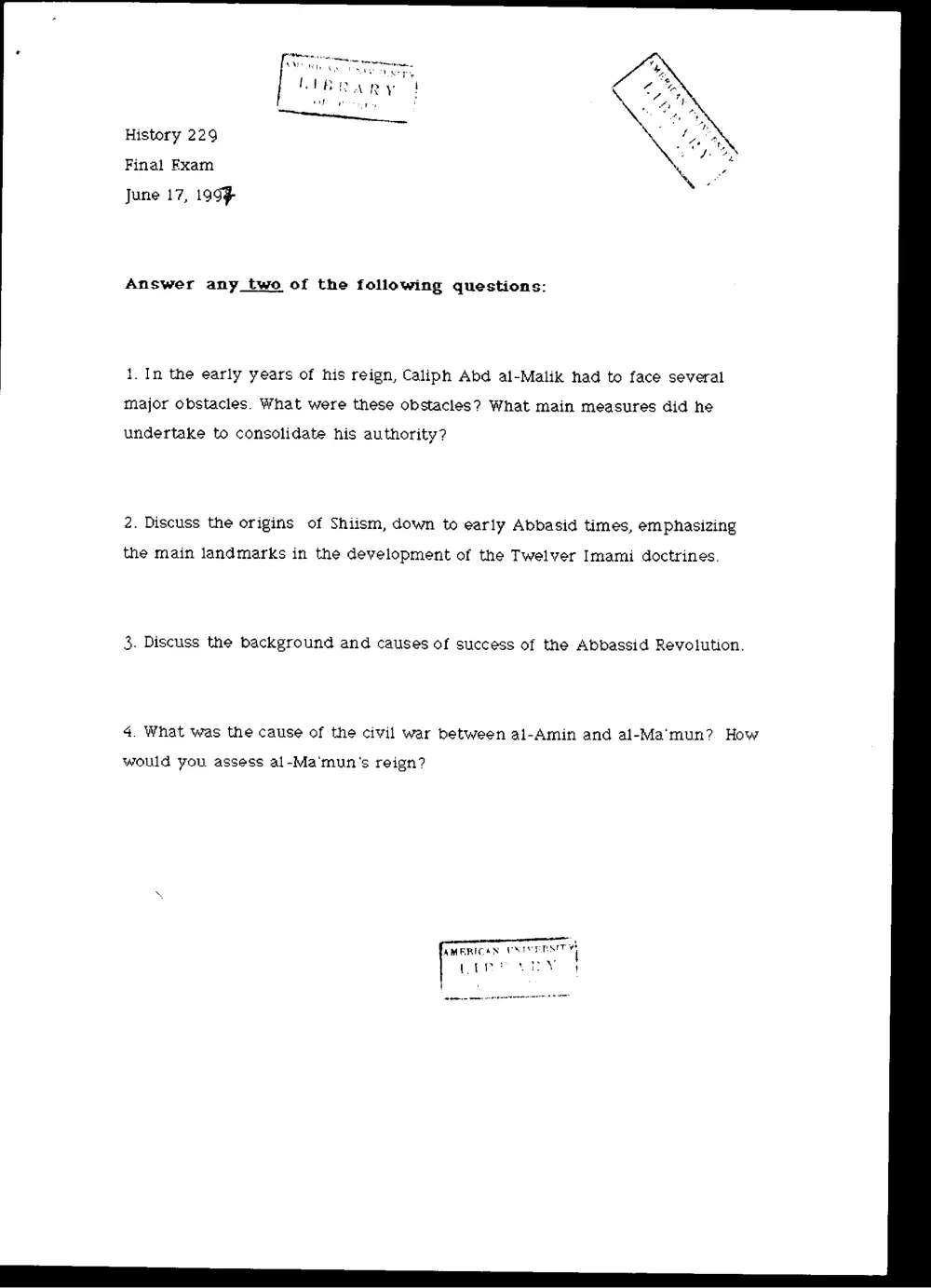 HIST 229 Final, Spring 1997, page 1