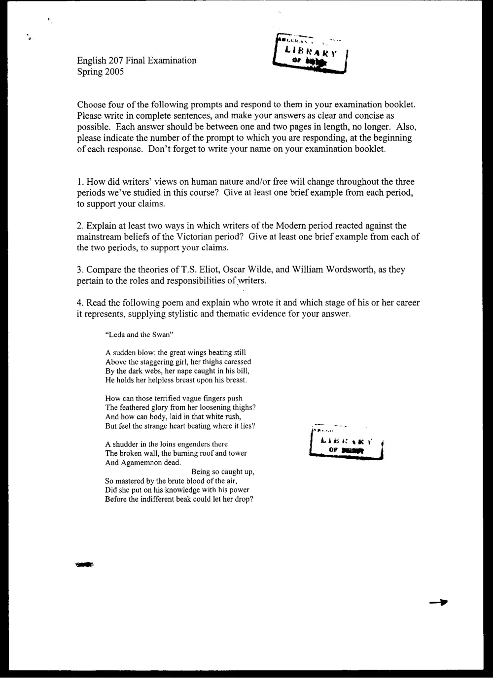 ENG 207 Final, Spring 2005, page 1