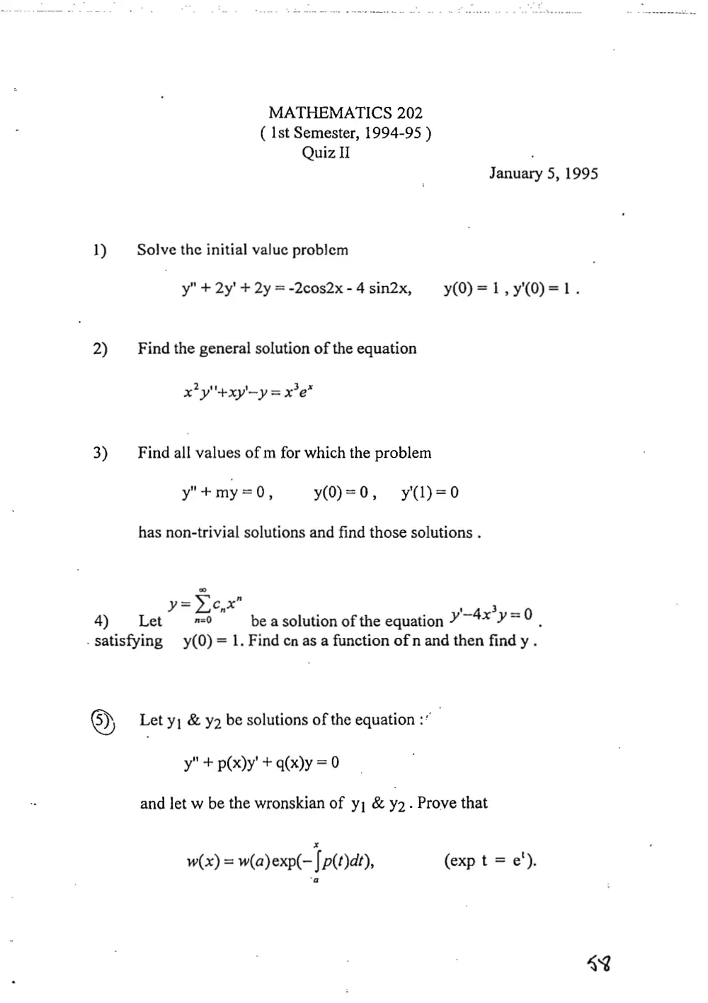 MATH 202 Exam 2 with Solution, page 1