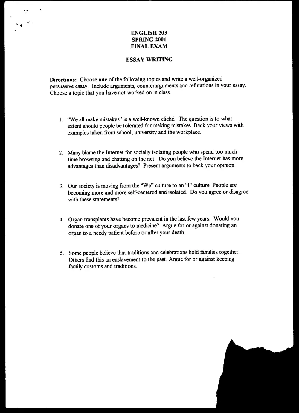 ENG 203 Final, Spring 2001, page 7