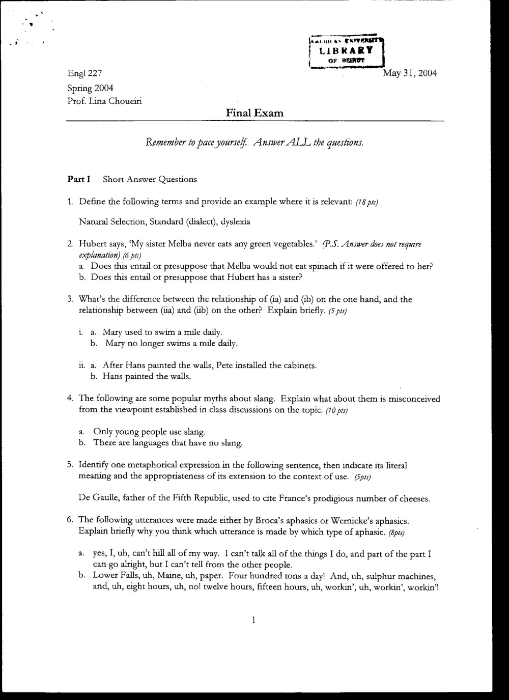 ENG 227 Final, Spring 2004, page 1