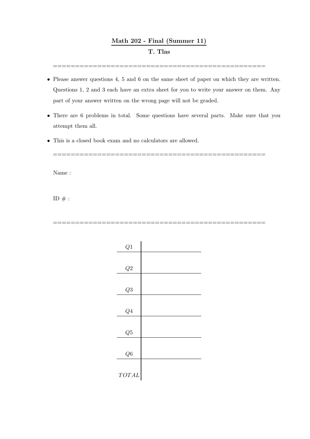 MATH 202 Final, Summer 2011, page 1