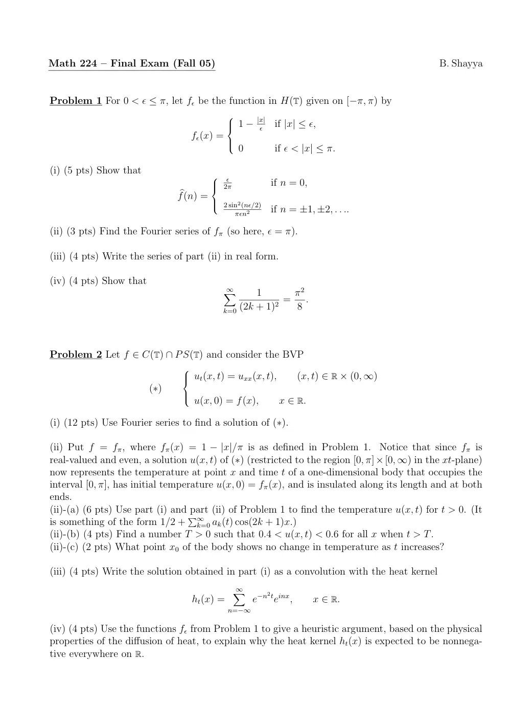 MATH 224 Final, Fall 2005, page 1