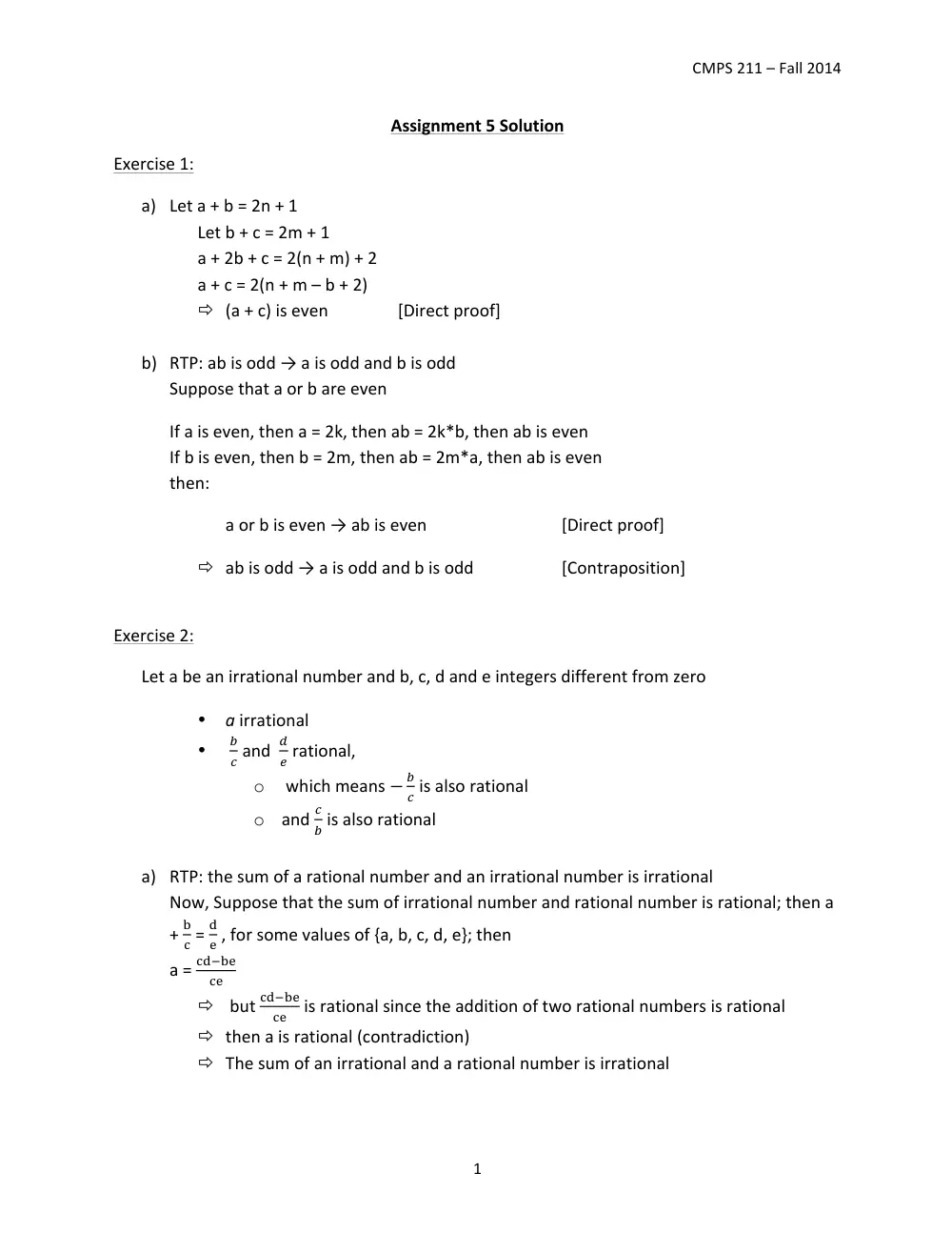 CMPS 211 Homework Assignment 05 Solution, Fall 2014, page 1