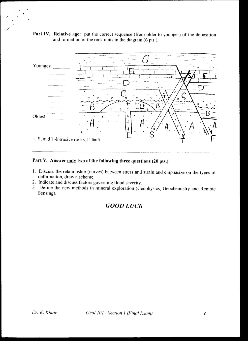 GEOL 101 Final, Fall 1999, page 6