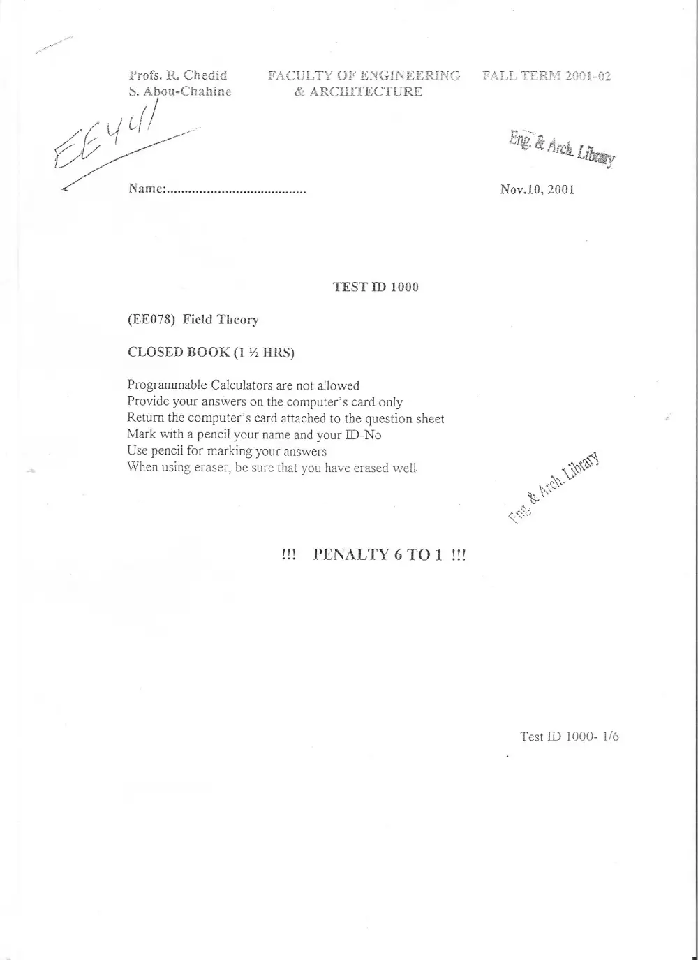 EECE 380 Midterm, Fall 2001, page 1