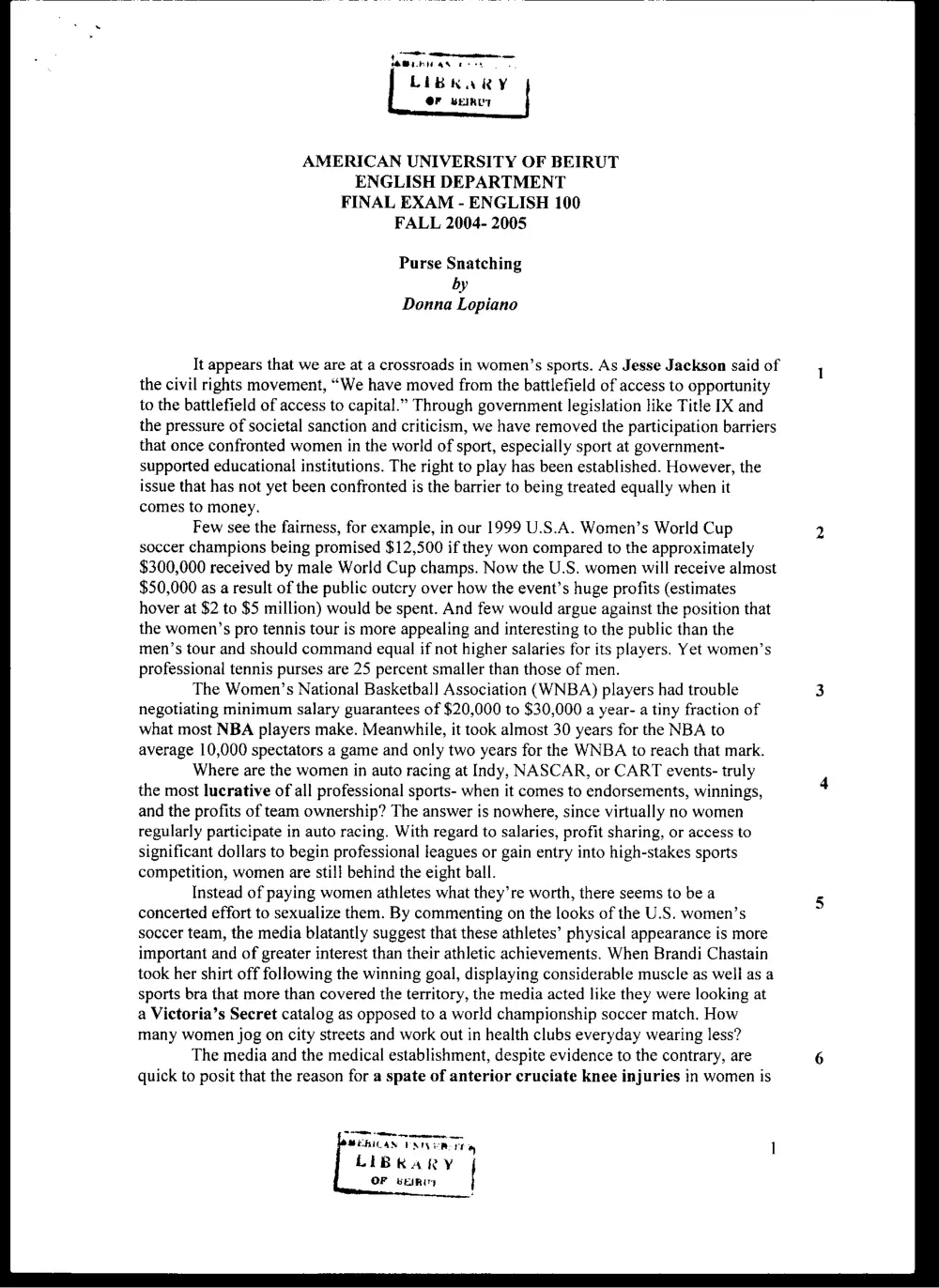 ENG 100 Final, Fall 2004, page 1