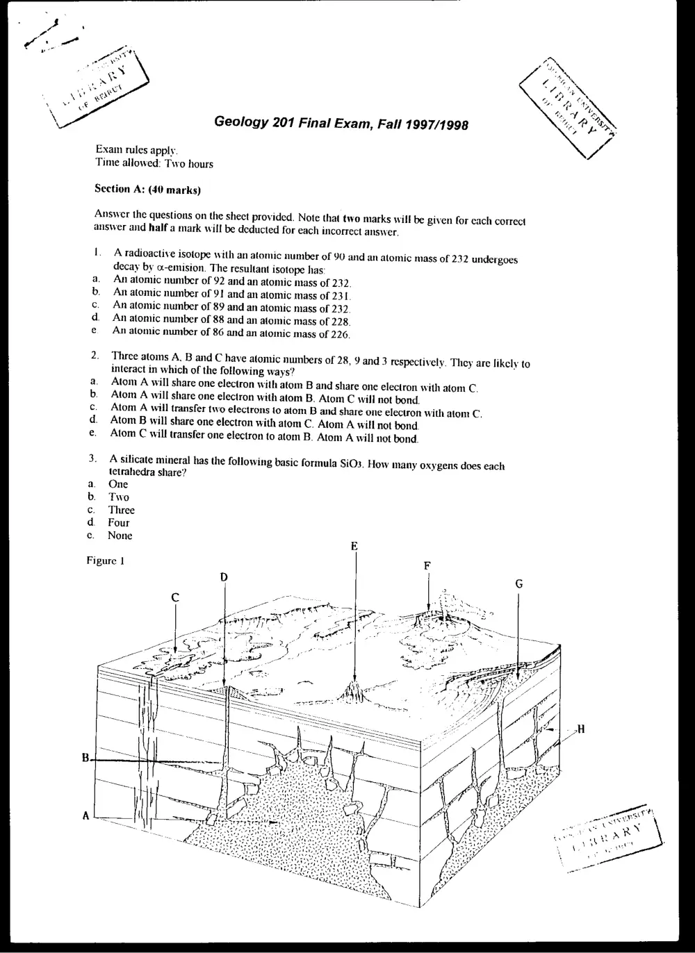 GEOL 201 Final, Fall 1997, page 1