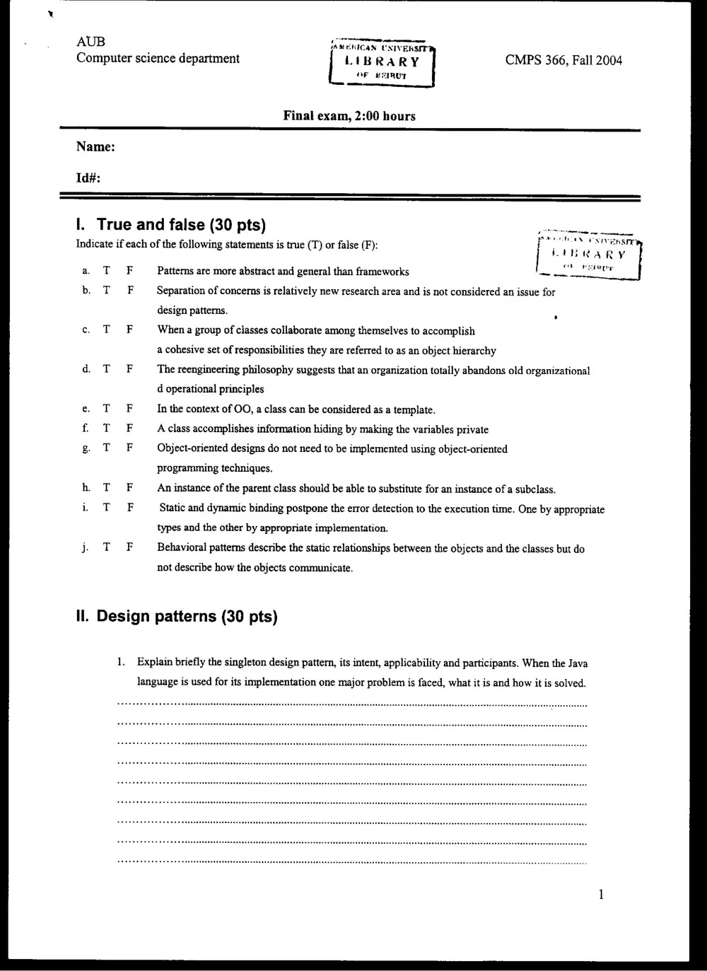 CMPS 366 Final, Fall 2003, page 1