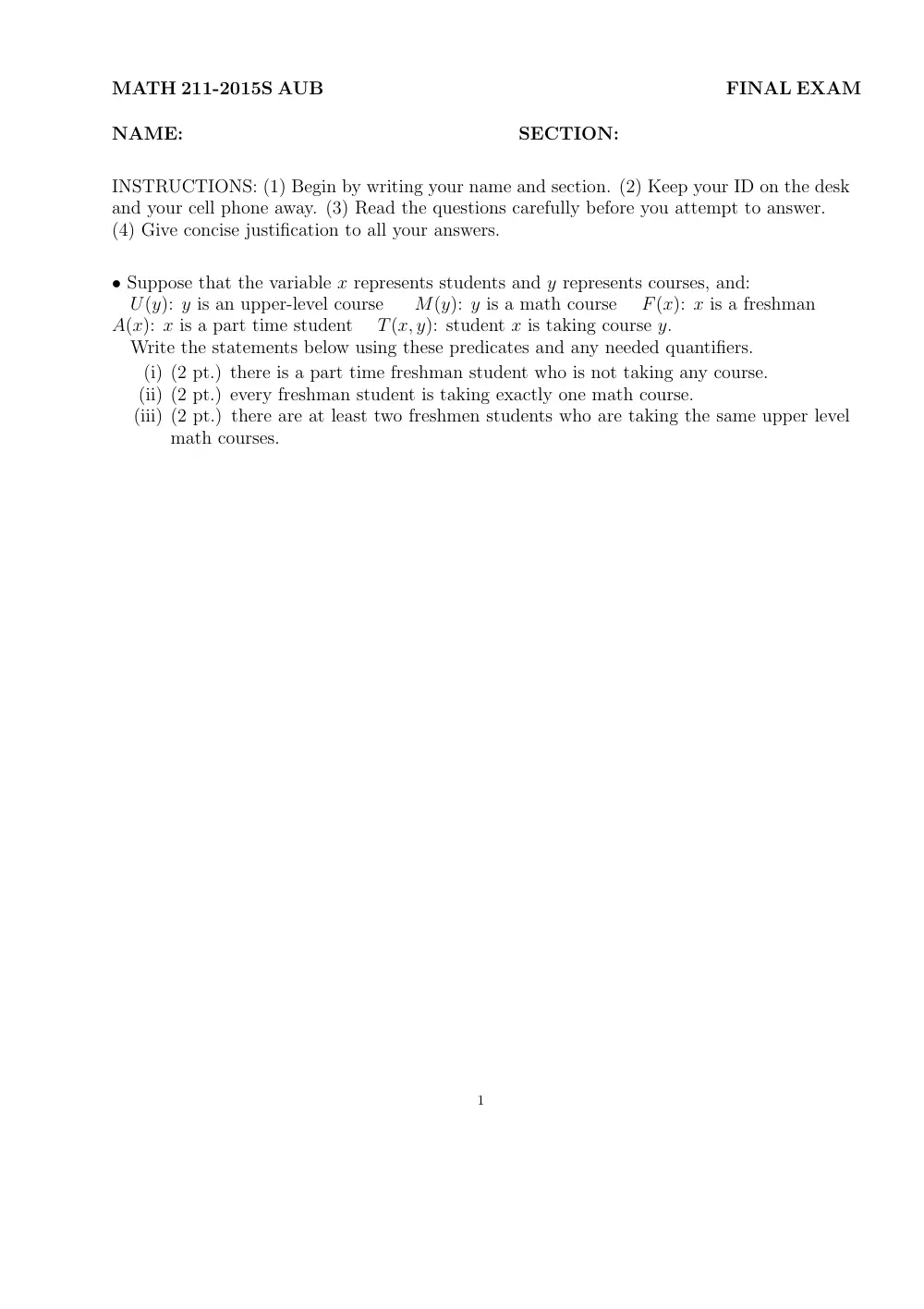 MATH 211 Final, Spring 2015, page 1