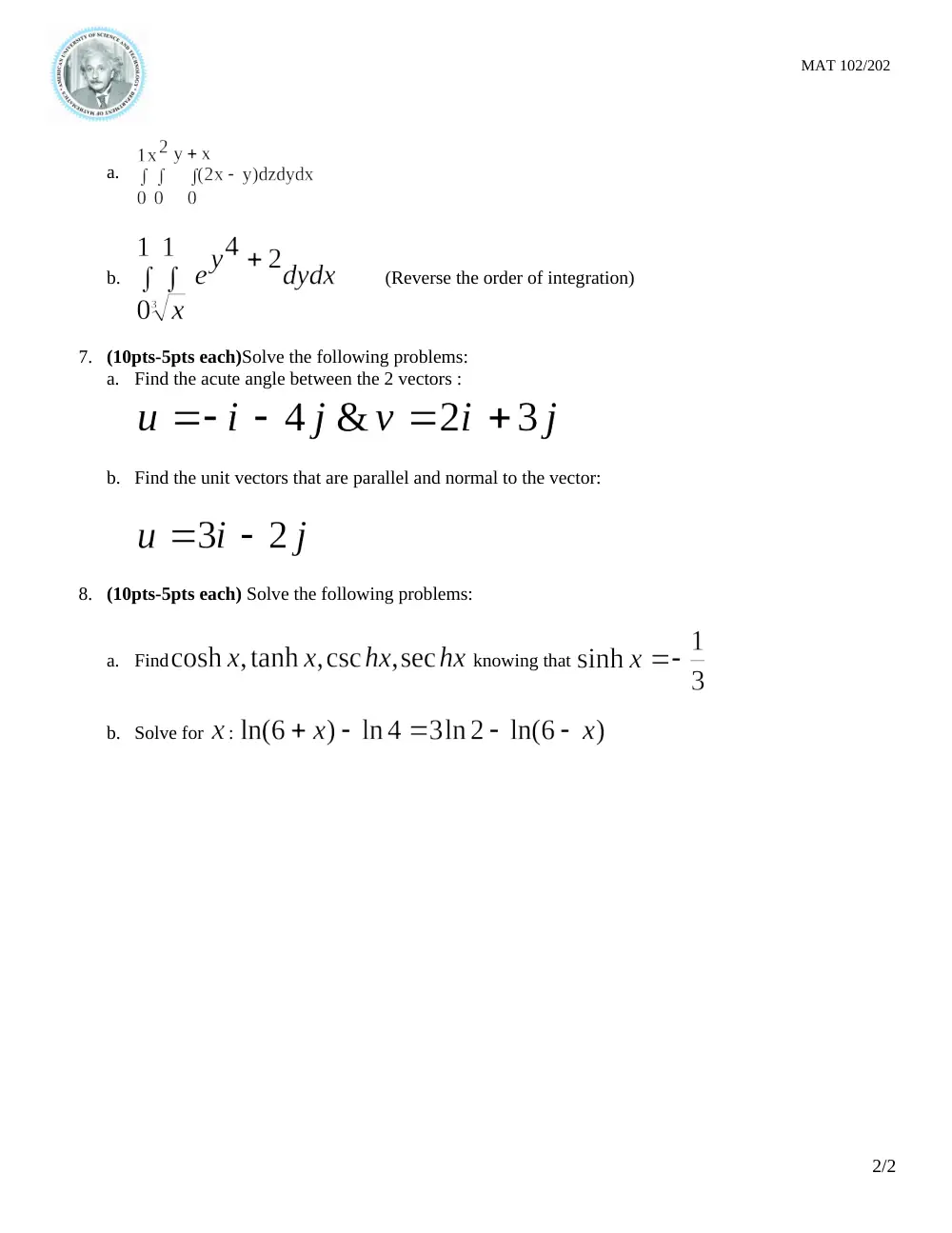 MAT 202 Final, Fall 2013, page 2