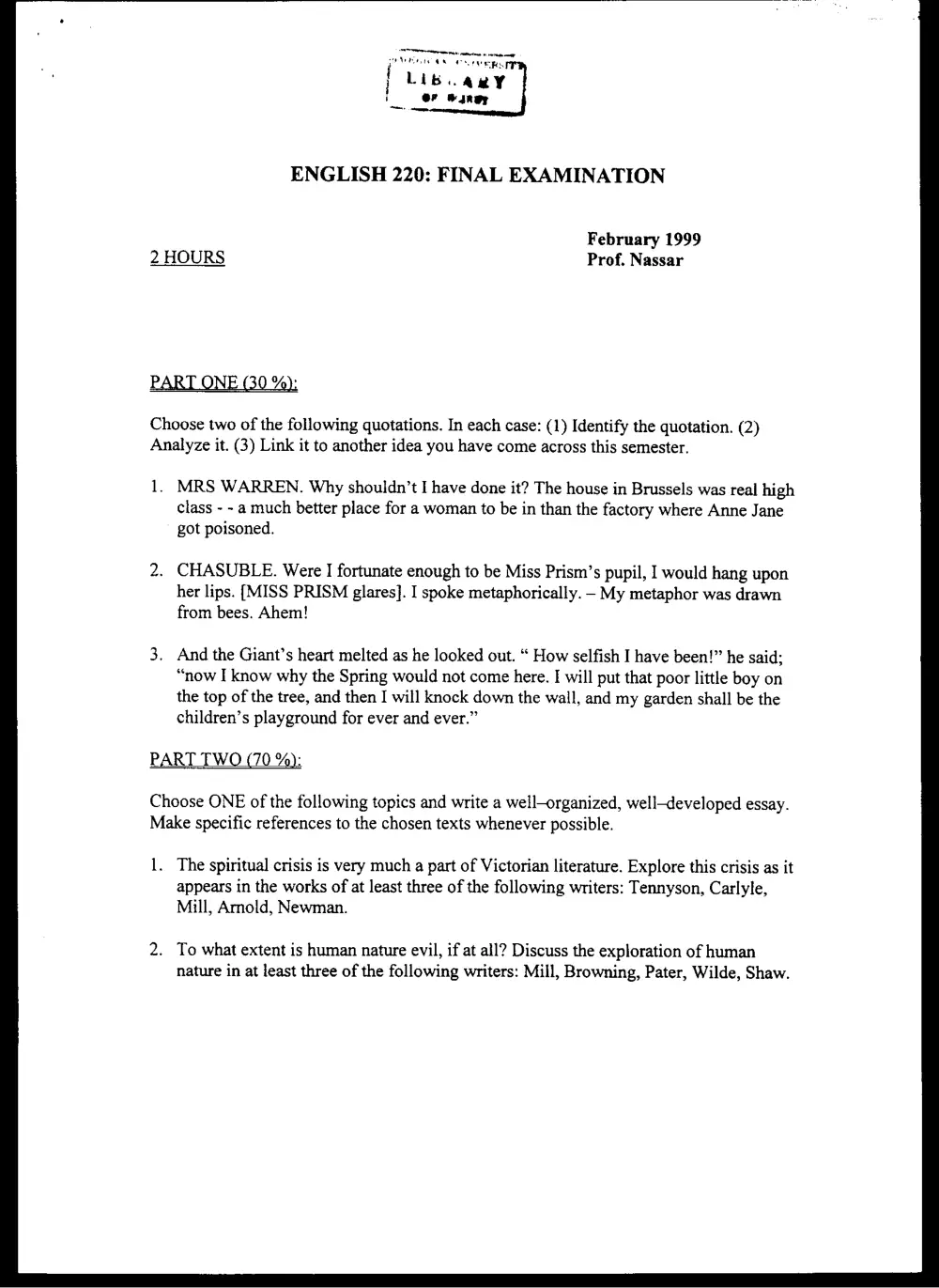 ENG 220 Final, Fall 1998, page 1