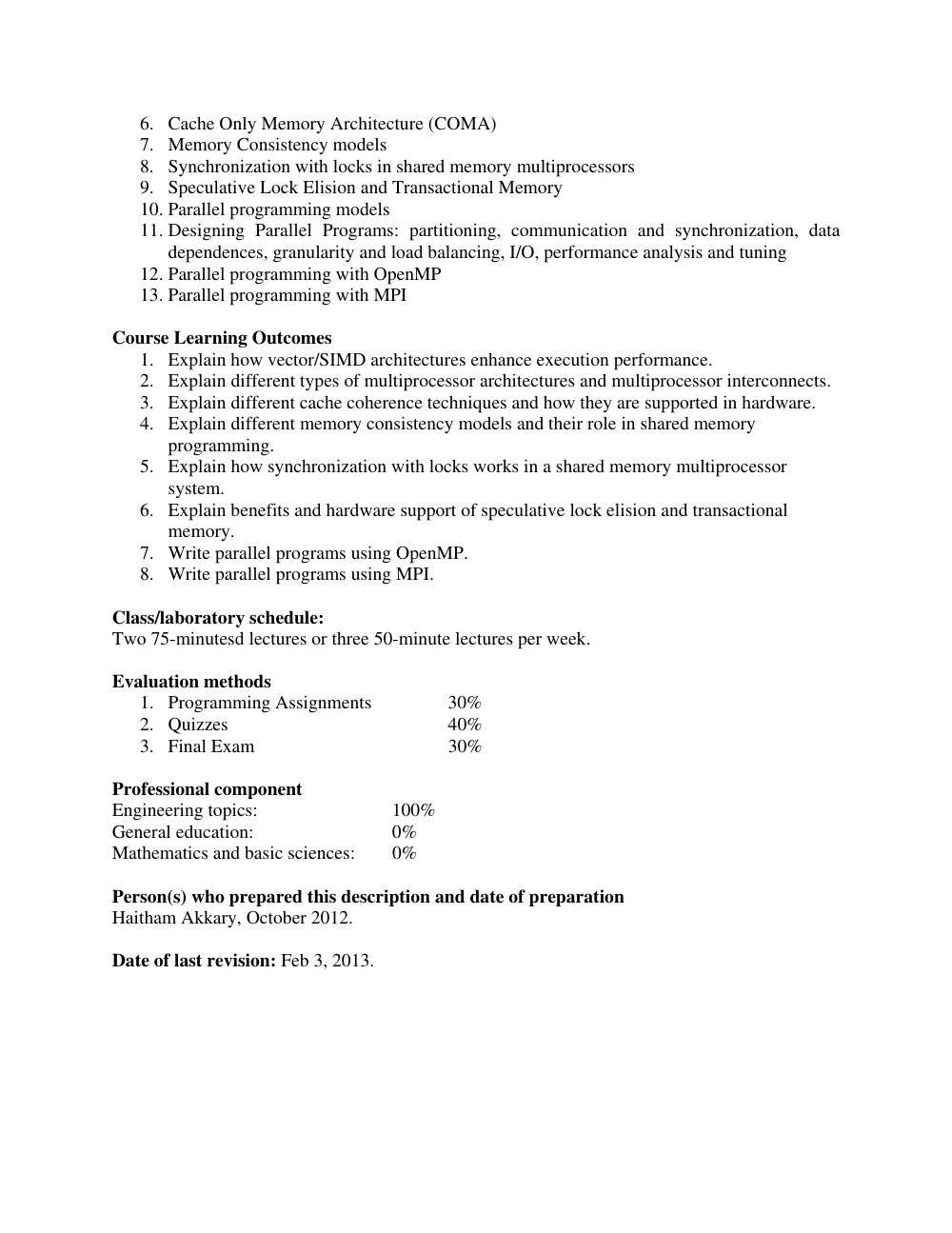EECE 422 Syllabus, Fall 2013, page 2
