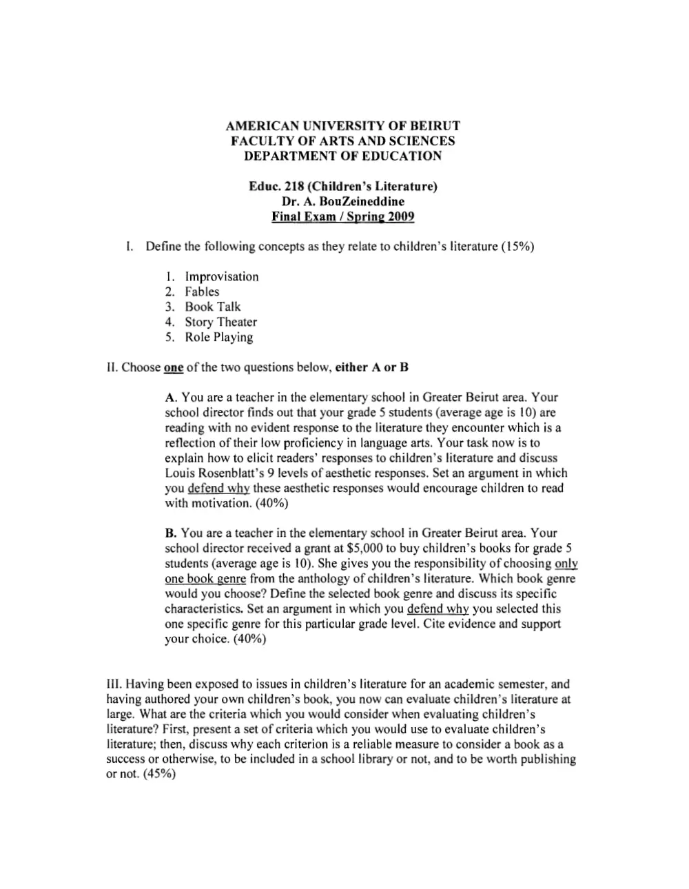EDUC 218 Final, Spring 2009, page 1