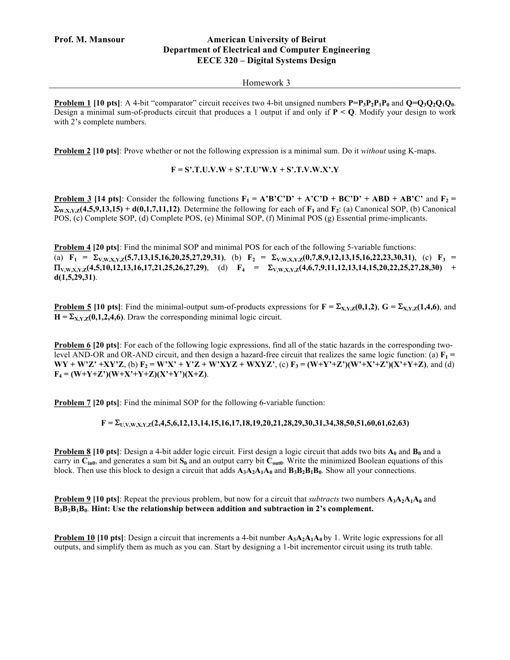 EECE 320 Homework 3, Fall 2016, page 1
