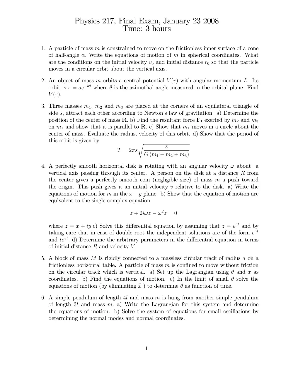 PHYS 217 Final, Fall 2007, page 1