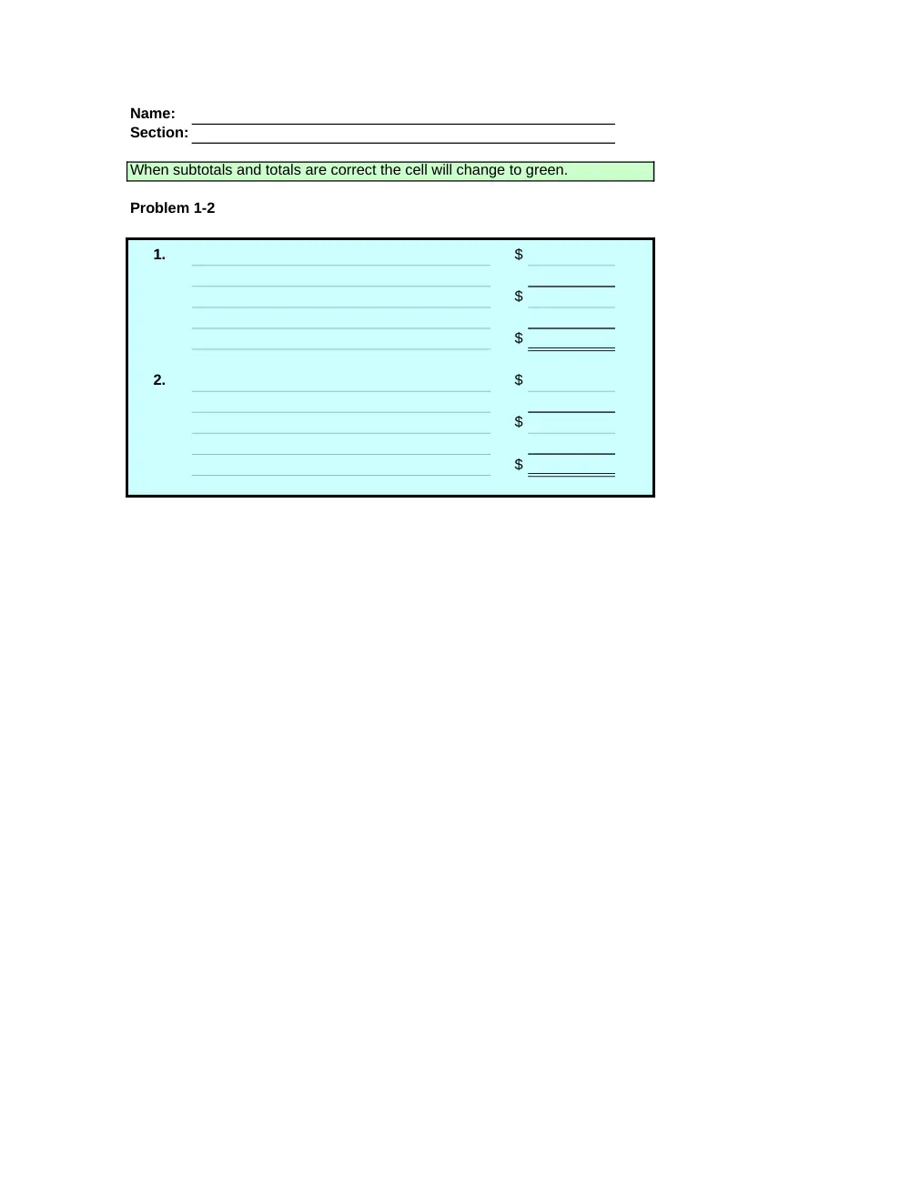 ACCT 222 Problems Excel Template, Fall 2014, page 6