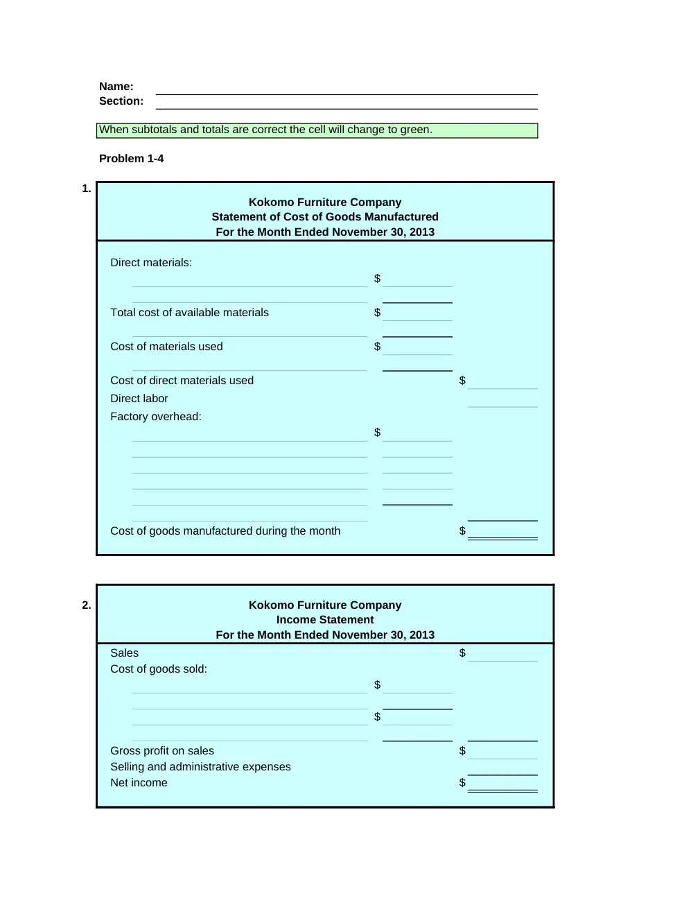 ACCT 222 Problems Excel Template, Fall 2014, page 7
