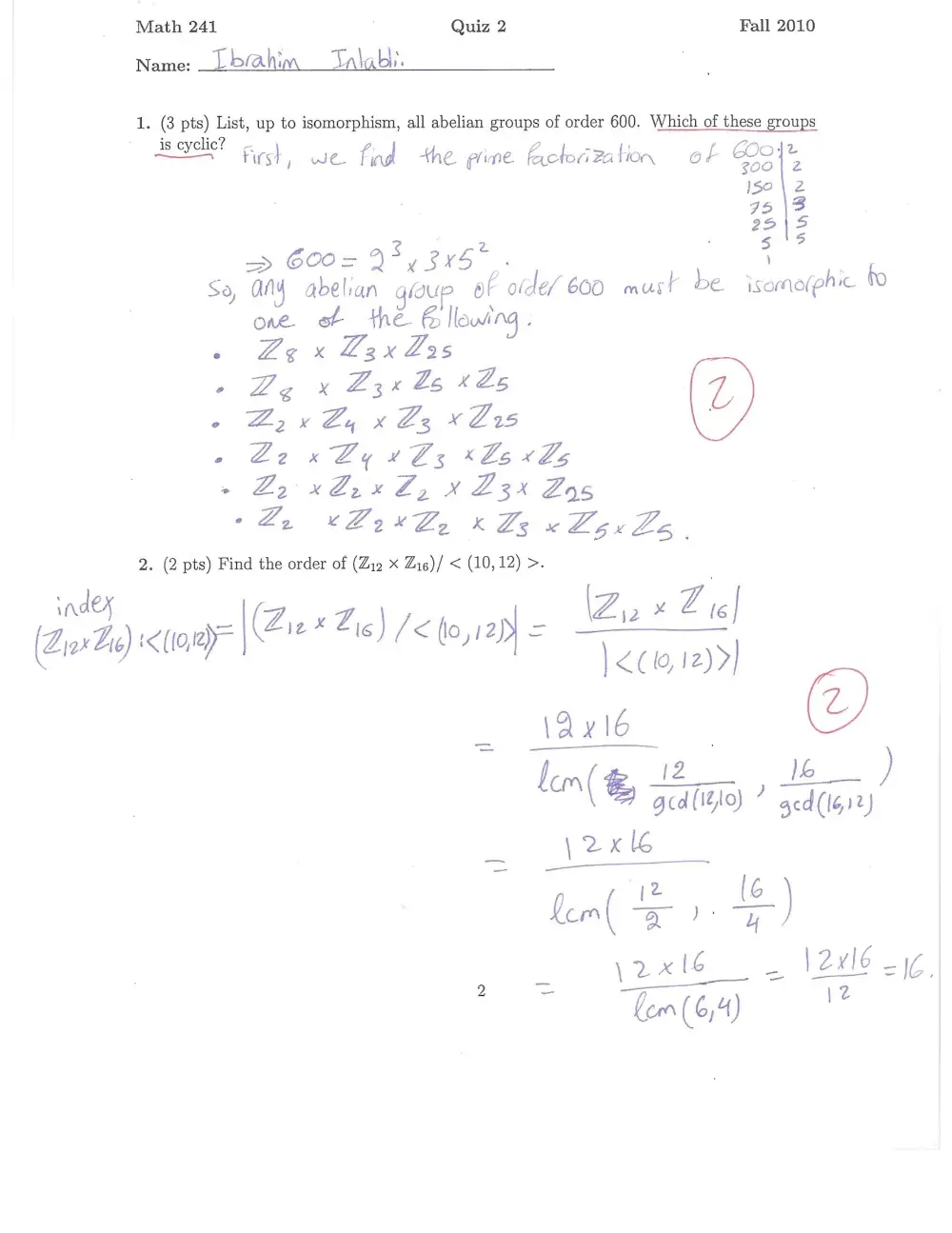 MATH 241 Exam 2, Fall 2010, page 3
