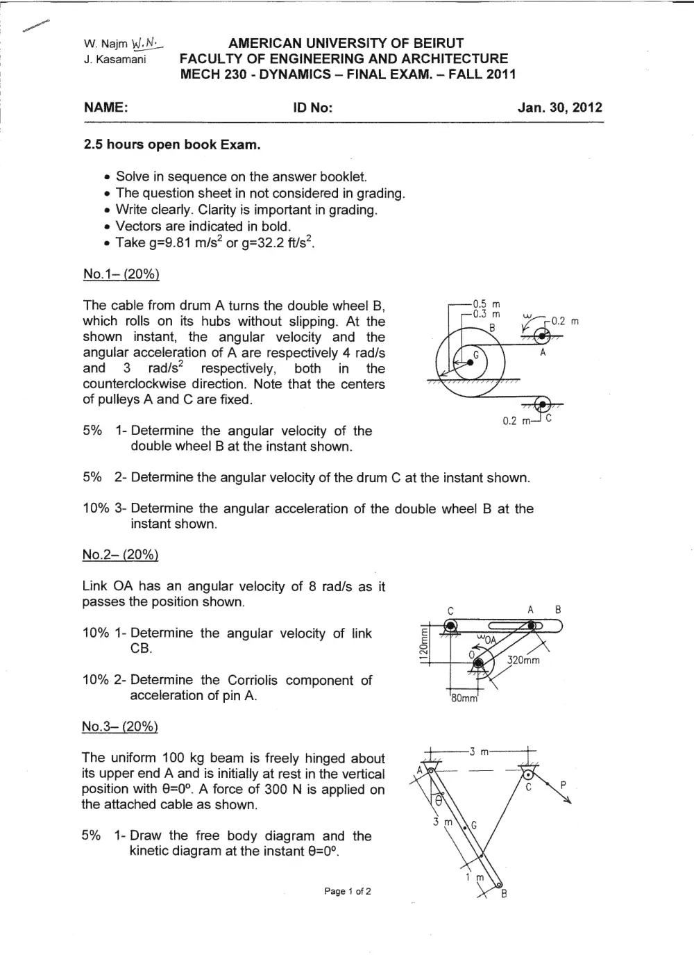 MECH 230 Final Given + Solution, Spring 2012, page 1