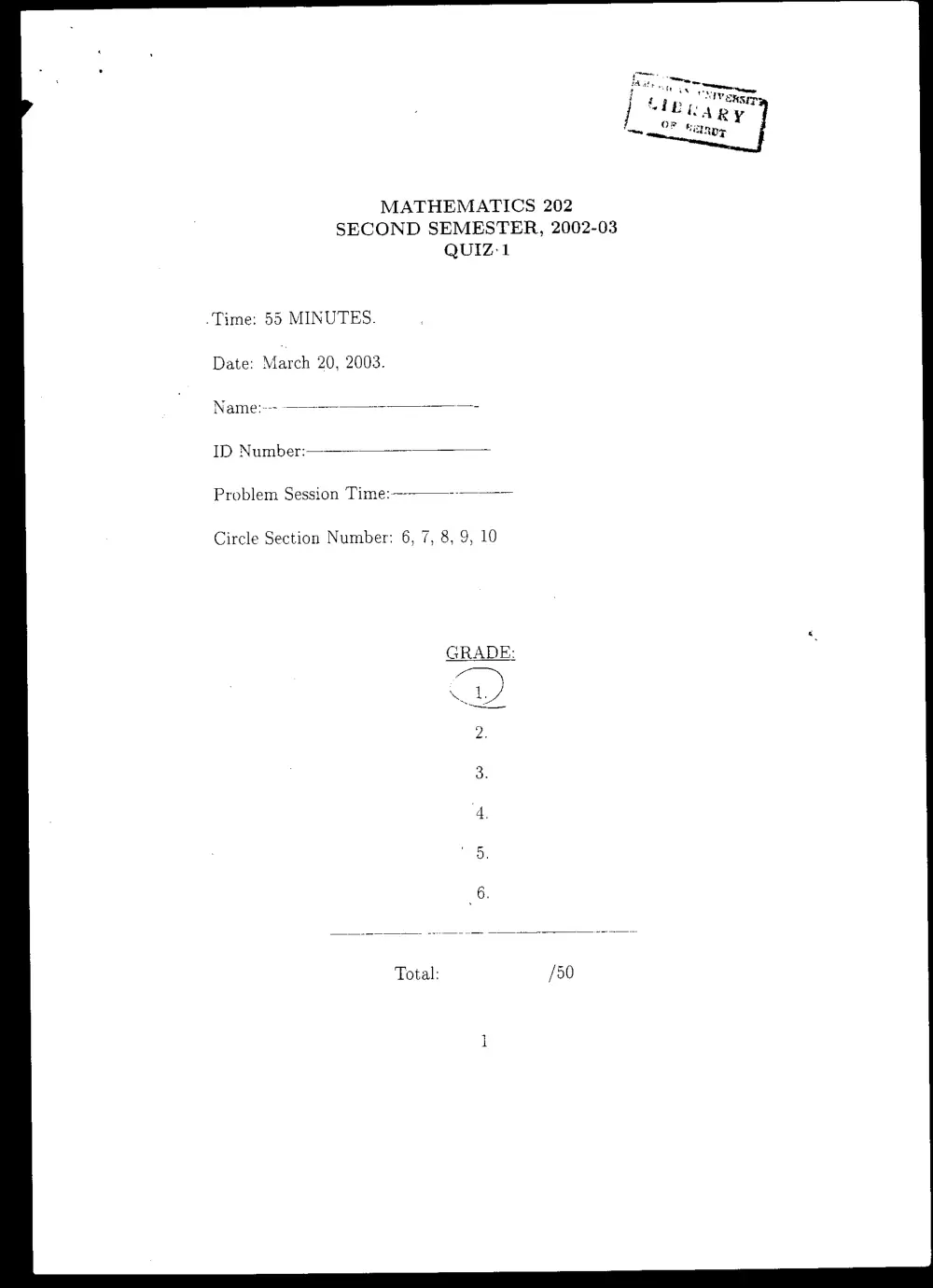 MATH 202 Exam 1, Spring 2003, page 1