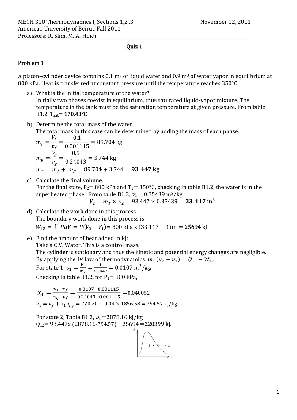 MECH 310 Exam 1 with Solution, Fall 2011, page 1