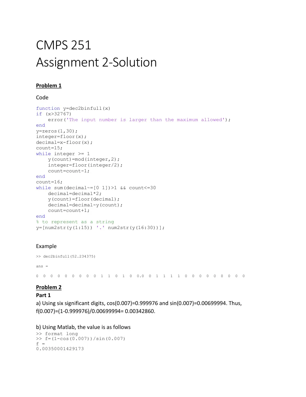 CMPS 251 Homework Assignment 2 Solution, Fall 2015, page 1