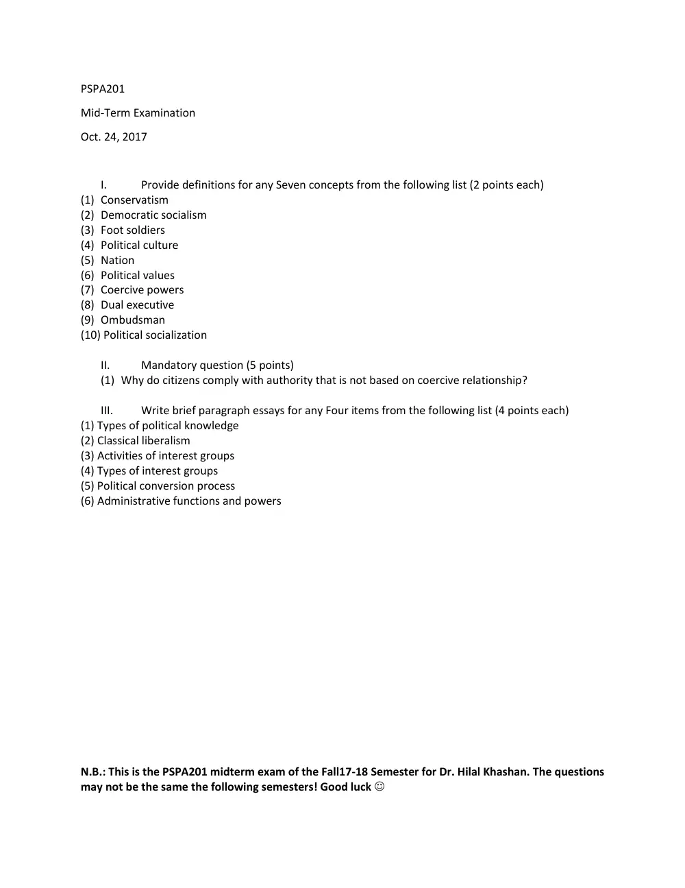 PSPA 201 Midterm, Fall 2017, page 1