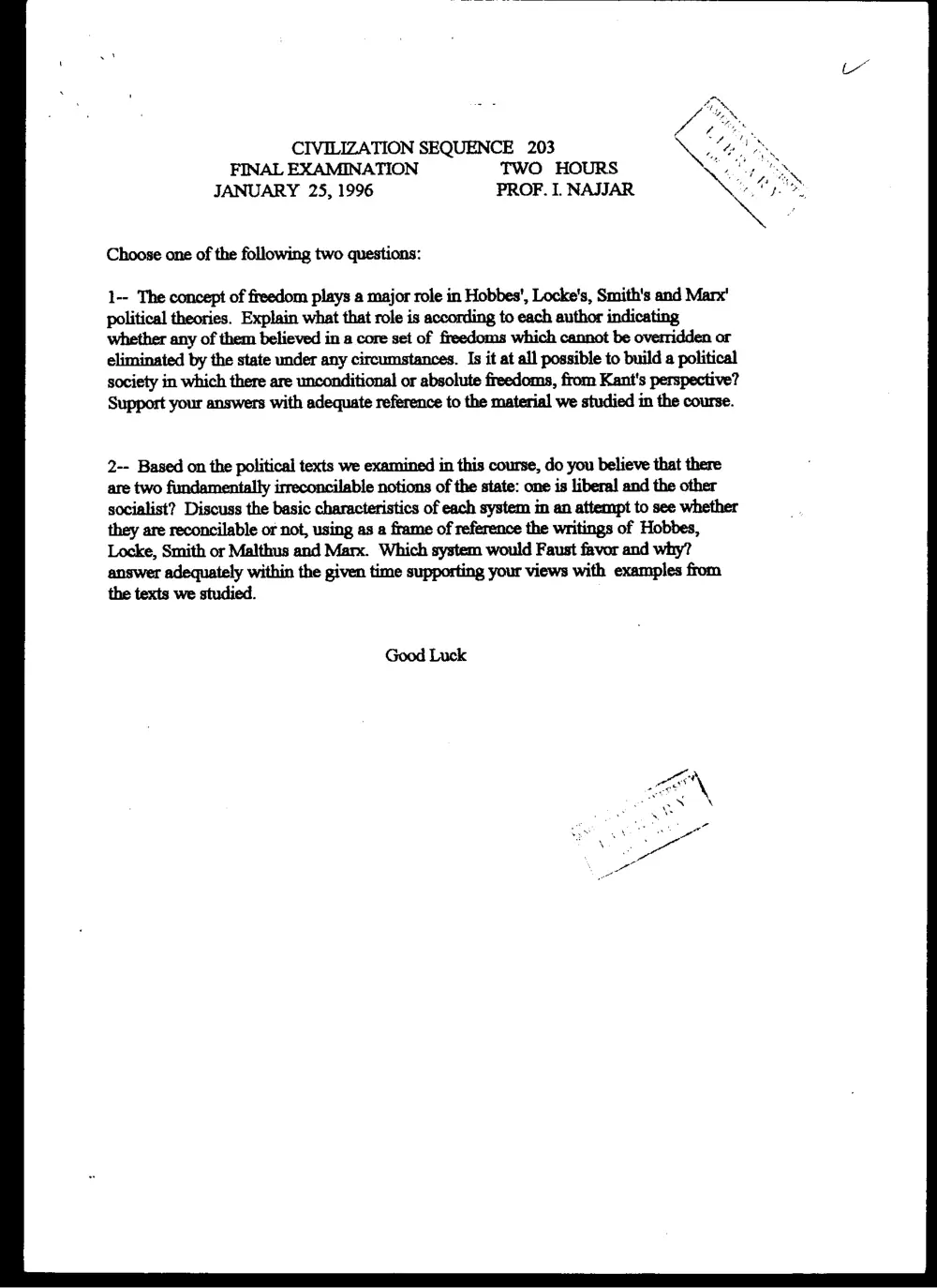 CVSP 203 Final, Fall 1995, page 1
