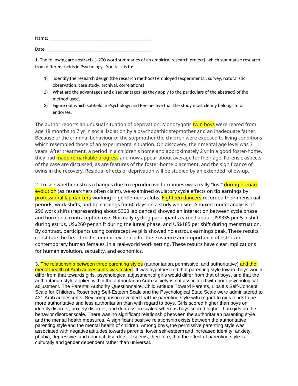 PSY 201 Problems, Spring 2014, page 1