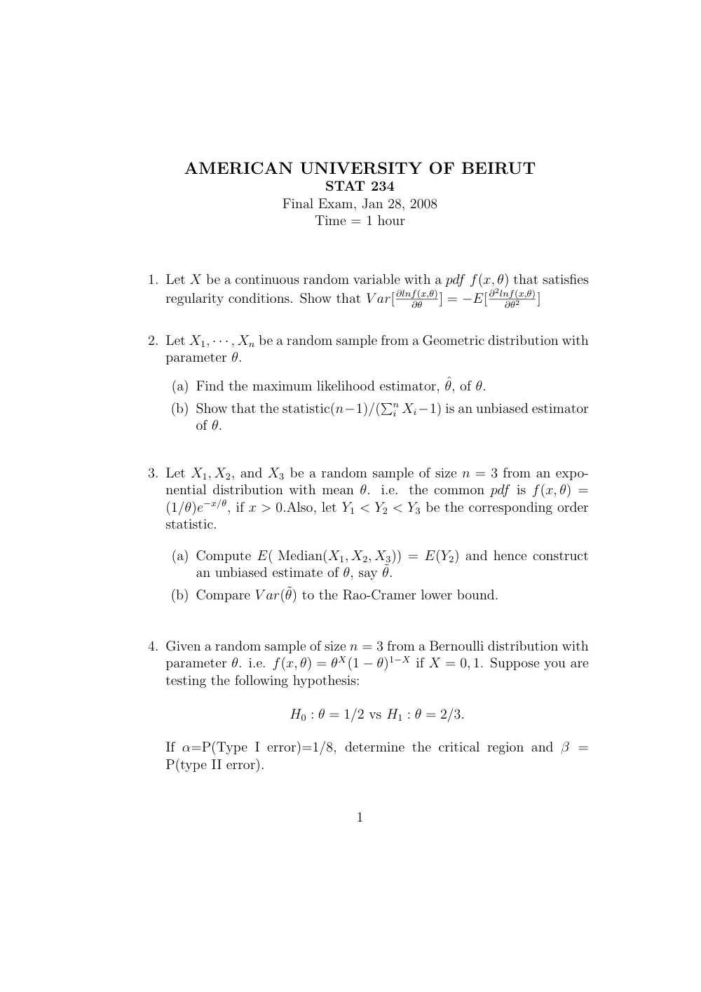 STAT 234 Final, Fall 2007, page 1