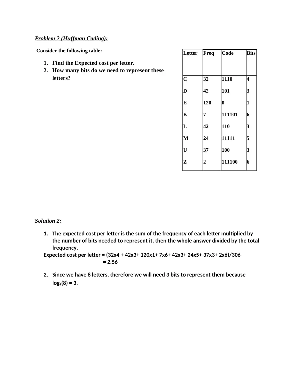 EECE 330 Problems Huffman Coding, Summer 2014, page 2